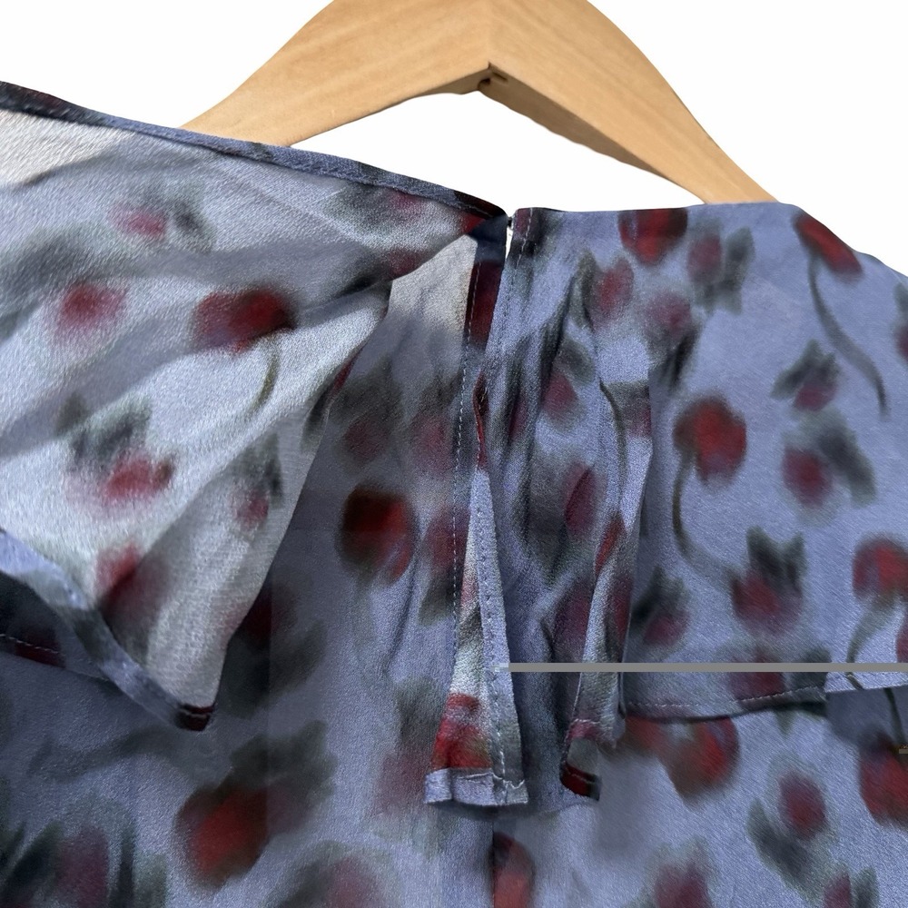 J Crew Ruffle Chiffon Floral V Neck Blouse Top Size XS Blue Lightweight Fairy‎ - Picture 4 of 6